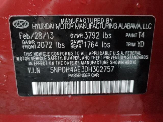 5NPDH4AE3DH302757 - 2013 HYUNDAI ELANTRA GLS RED photo 13