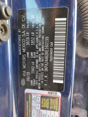 3KPA24AB2KE160199 - 2019 KIA RIO S BLUE photo 12