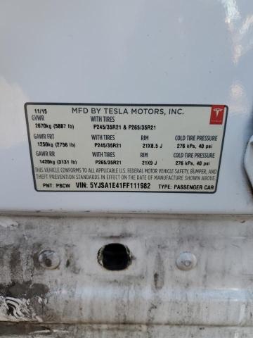 5YJSA1E41FF111982 - 2015 TESLA MODEL S თეთრი ფოტო 13