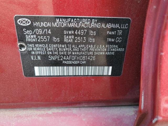 5NPE24AF0FH081426 - 2015 HYUNDAI SONATA SE RED photo 12