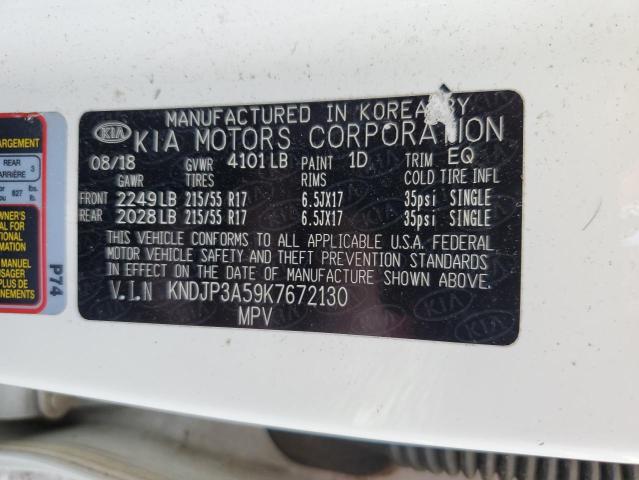 KNDJP3A59K7672130 - 2019 KIA SOUL + WHITE photo 13