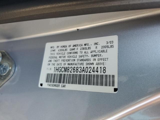 1HGCM82683A024418 - 2003 HONDA ACCORD EX SILVER photo 12