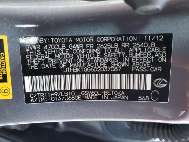 JTHBK1GG6D2037087 - 2013 LEXUS ES 350 GRAY photo 12