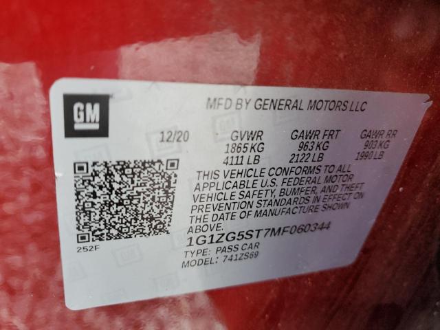 1G1ZG5ST7MF060344 - 2021 CHEVROLET MALIBU RS წითელი ფოტო 12