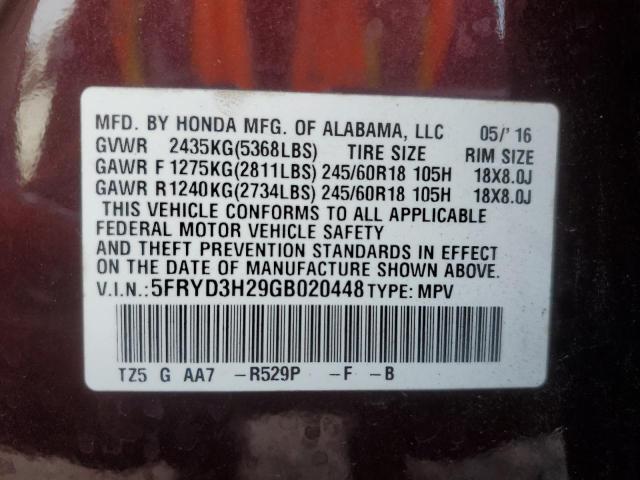 5FRYD3H29GB020448 - 2016 ACURA MDX MAROON photo 14