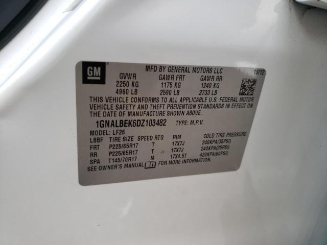 1GNALBEK6DZ103482 - 2013 CHEVROLET EQUINOX LS WHITE photo 13