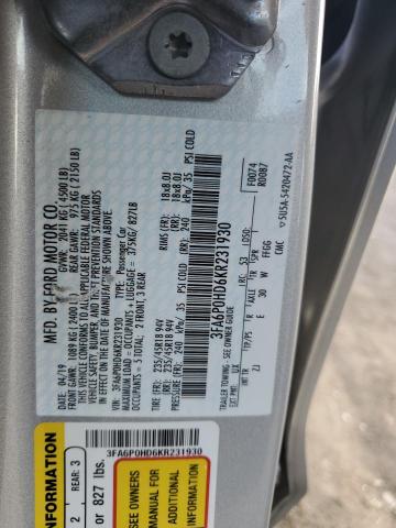 3FA6P0HD6KR231930 - 2019 FORD FUSION SE GRAY photo 12