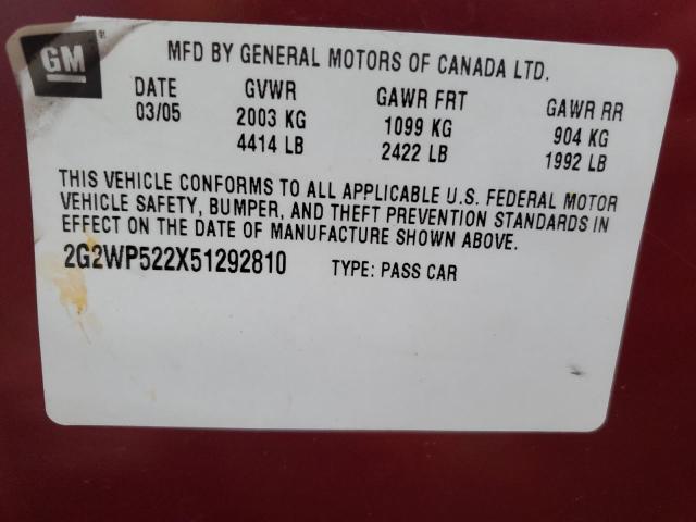 2G2WP522X51292810 - 2005 PONTIAC GRAND PRIX 栗色 照片 12