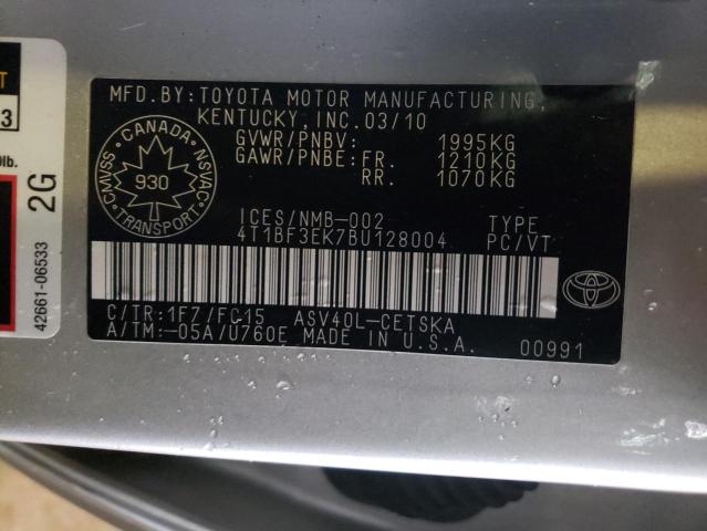 4T1BF3EK7BU128004 - 2011 TOYOTA CAMRY BASE GRAY photo 12