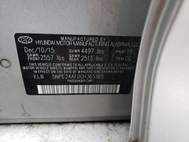 5NPE24AF0GH365365 - 2016 HYUNDAI SONATA SE SILVER photo 12