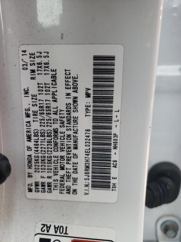 5J6RM3H74EL032478 - 2014 HONDA CR-V EXL WHITE photo 13