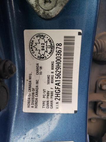 2HGFA15629H003678 - 2009 HONDA CIVIC LX-S ლურჯი ფოტო 12