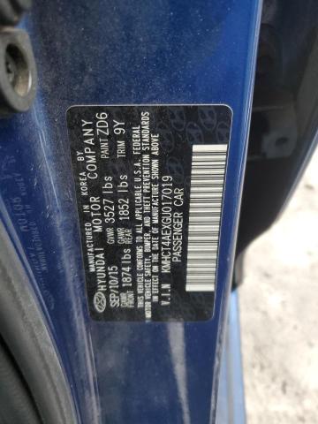 KMHCT4AEXGU017019 - 2016 HYUNDAI ACCENT SE BLUE photo 12