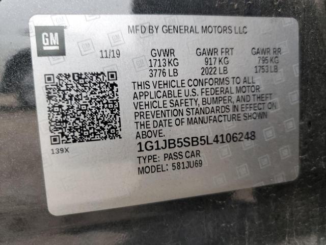 1G1JB5SB5L4106248 - 2020 CHEVROLET SONIC LS BLACK photo 12