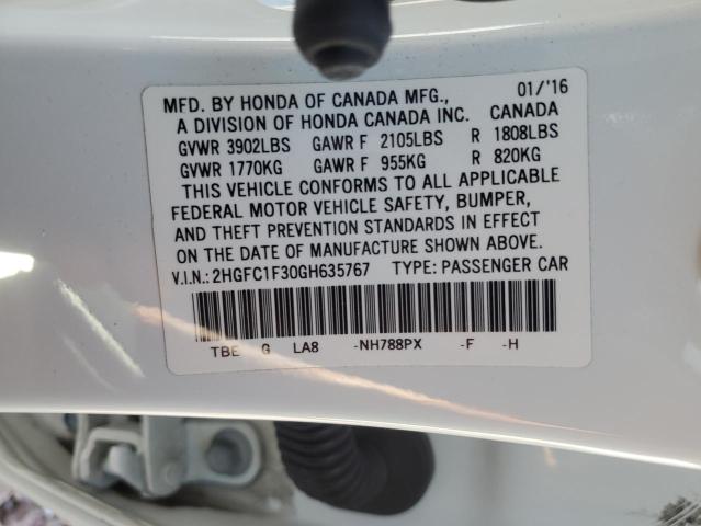 2HGFC1F30GH635767 - 2016 HONDA CIVIC EX WHITE photo 12