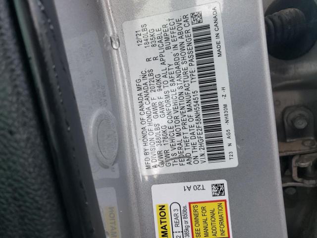 2HGFE2F58NH554515 - 2022 HONDA CIVIC SPORT GRAY photo 12