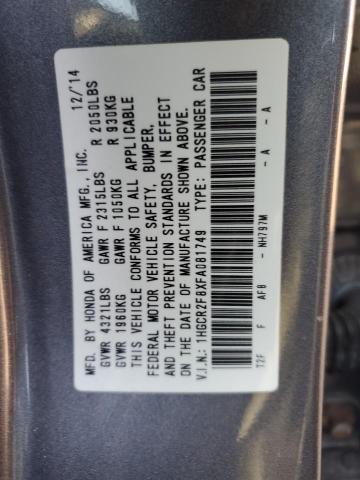 1HGCR2F8XFA081749 - 2015 HONDA ACCORD EXL GRAY photo 12