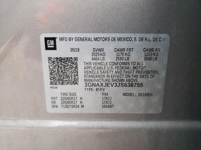 3GNAXJEV3JS638755 - 2018 CHEVROLET EQUINOX LT GRAY photo 13