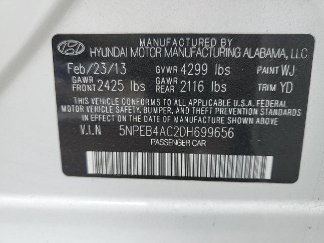 5NPEB4AC2DH699656 - 2013 HYUNDAI SONATA GLS WHITE photo 12