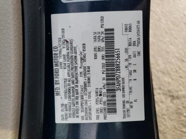 3FAHP07Z88R256651 - 2008 FORD FUSION SE BLACK photo 12