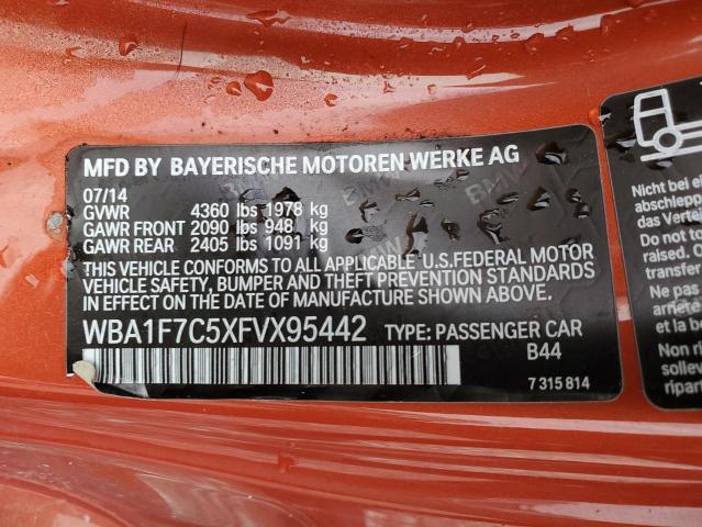 WBA1F7C5XFVX95442 - 2015 BMW 228 XI ORANGE photo 12