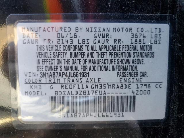 3N1AB7AP4JL661931 - 2018 NISSAN SENTRA S BLACK photo 12