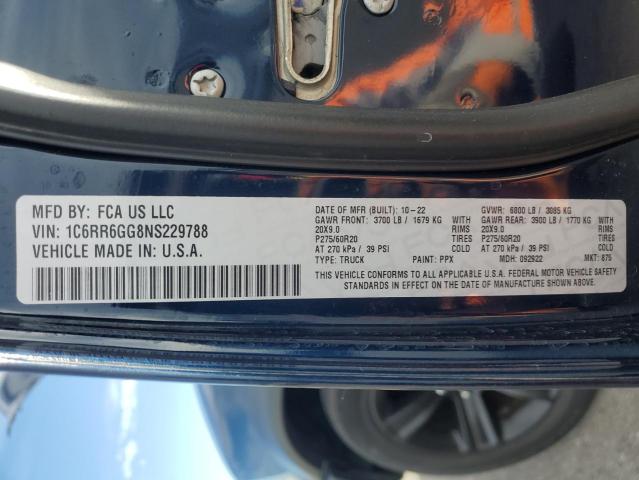 1C6RR6GG8NS229788 - 2022 RAM 1500 CLASS SLT 蓝色 照片 12