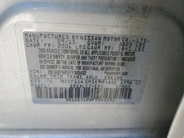 3N1AB7APXFY345492 - 2015 NISSAN SENTRA S SILVER photo 12