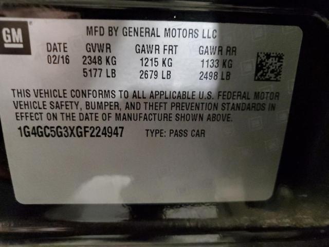 1G4GC5G3XGF224947 - 2016 BUICK LACROSSE BLACK photo 12