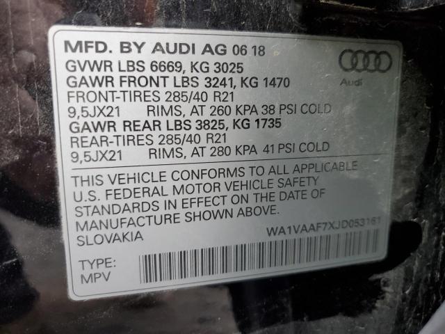 WA1VAAF7XJD053161 - 2018 AUDI Q7 PRESTIGE შავი ფოტო 13