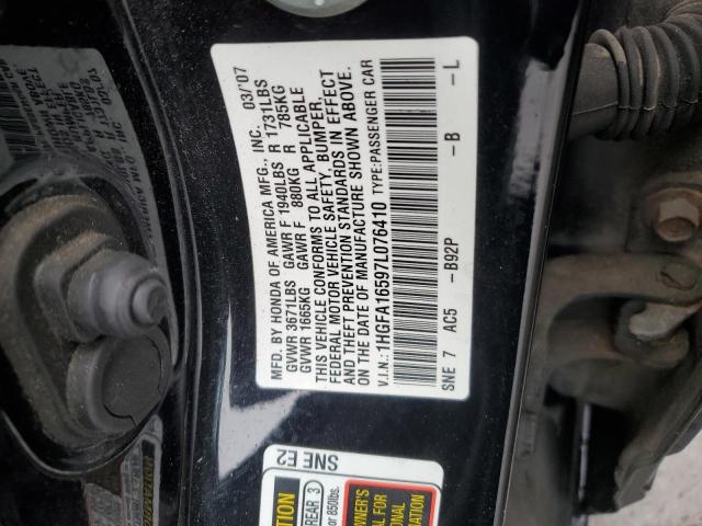 1HGFA16597L076410 - 2007 HONDA CIVIC LX BLACK photo 13