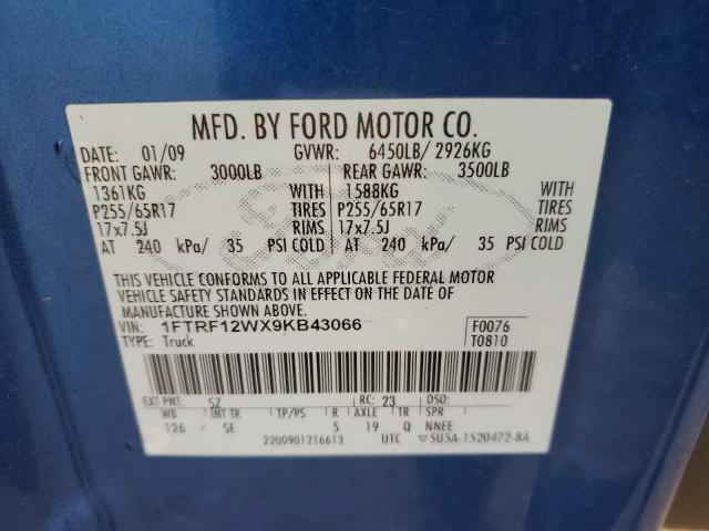 1FTRF12WX9KB43066 - 2009 FORD F150 BLUE photo 12