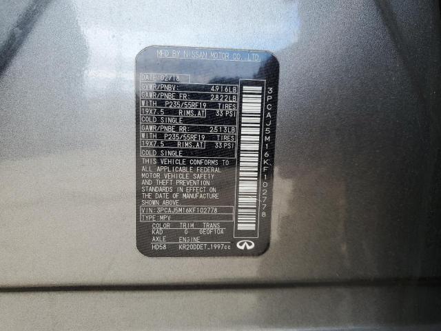 3PCAJ5M16KF102778 - 2019 INFINITI QX50 ESSENTIAL GRAY photo 12