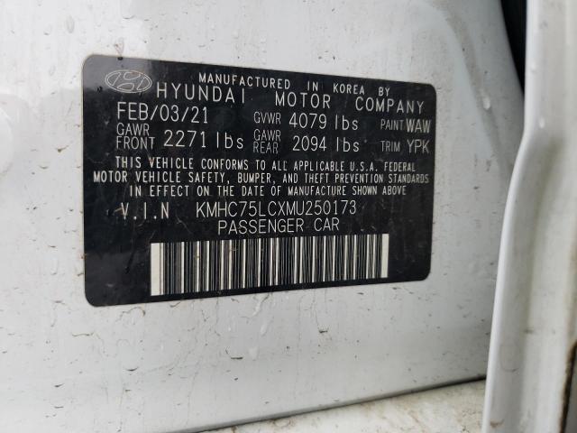 KMHC75LCXMU250173 - 2021 HYUNDAI IONIQ SE WHITE photo 12