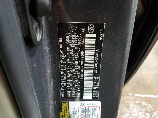 4T1BE46K27U649209 - 2007 TOYOTA CAMRY CE CHARCOAL photo 12