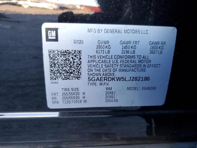 5GAERDKW5LJ282186 - 2020 BUICK ENCLAVE AVENIR შავი ფოტო 14