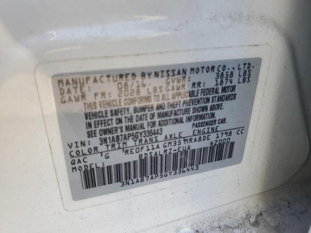 3N1AB7AP5GY336443 - 2016 NISSAN SENTRA S WHITE photo 12