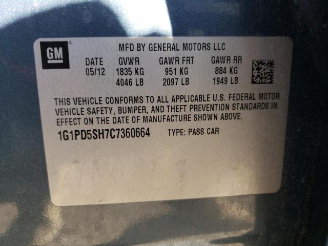 1G1PD5SH7C7360664 - 2012 CHEVROLET CRUZE LS BLUE photo 12