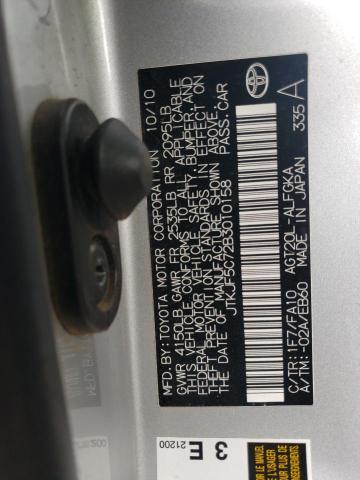 JTKJF5C72B3010158 - 2011 TOYOTA SCION TC 银色 照片 12