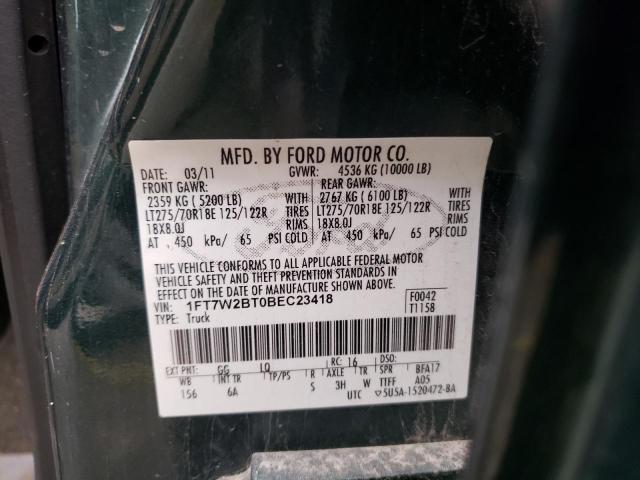 1FT7W2BT0BEC23418 - 2011 FORD F250 SUPER DUTY GREEN photo 13