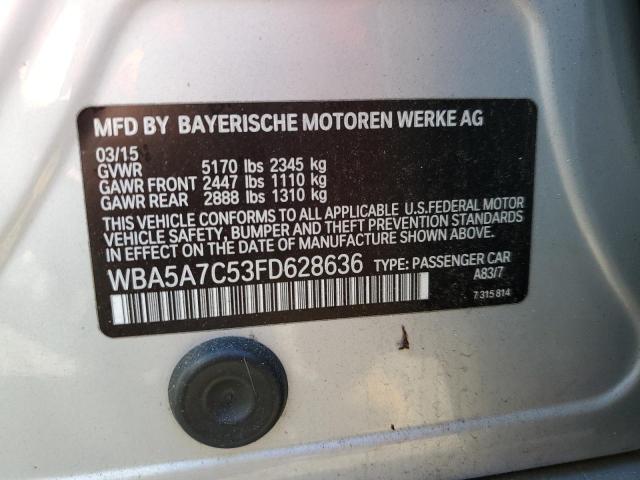 WBA5A7C53FD628636 - 2015 BMW 528 XI SILVER photo 12