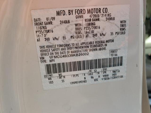 1FMCU49339KB26002 - 2009 FORD ESCAPE HYBRID WHITE photo 13