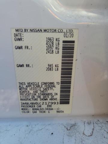 1N4BL4BV0LC217993 - 2020 NISSAN ALTIMA S WHITE photo 12