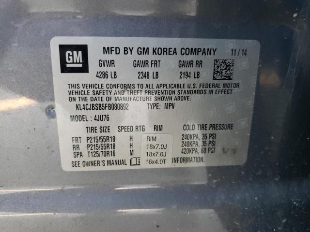 KL4CJBSB5FB080892 - 2015 BUICK ENCORE CONVENIENCE Gümüş foto 12