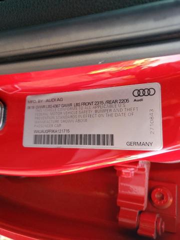 WAUAUGFF9KA121715 - 2019 AUDI A3 PREMIUM RED photo 12