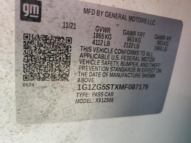 1G1ZG5STXMF087179 - 2021 CHEVROLET MALIBU RS WHITE photo 12