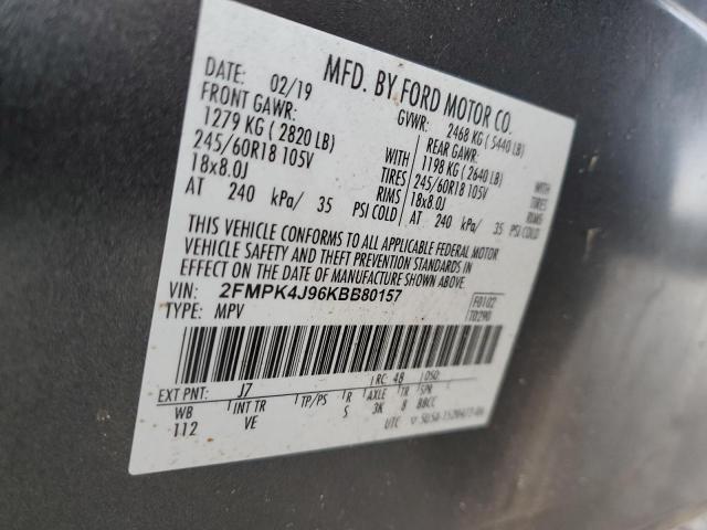 2FMPK4J96KBB80157 - 2019 FORD EDGE SEL CHARCOAL photo 14