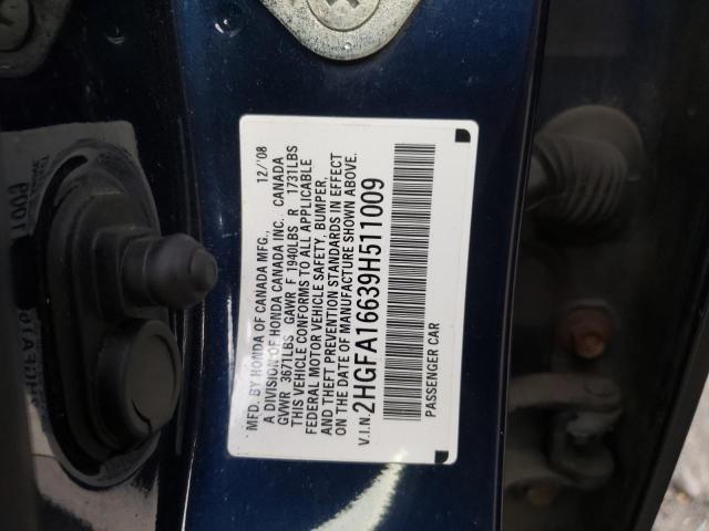 2HGFA16639H511009 - 2009 HONDA CIVIC LX-S BLUE photo 12