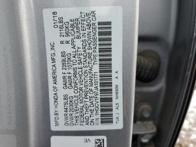 1HGCV1F97JA101771 - 2018 HONDA ACCORD TOURING SILVER photo 13