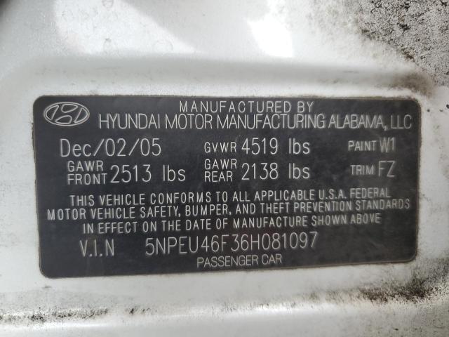 5NPEU46F36H081097 - 2006 HYUNDAI SONATA GLS WHITE photo 12